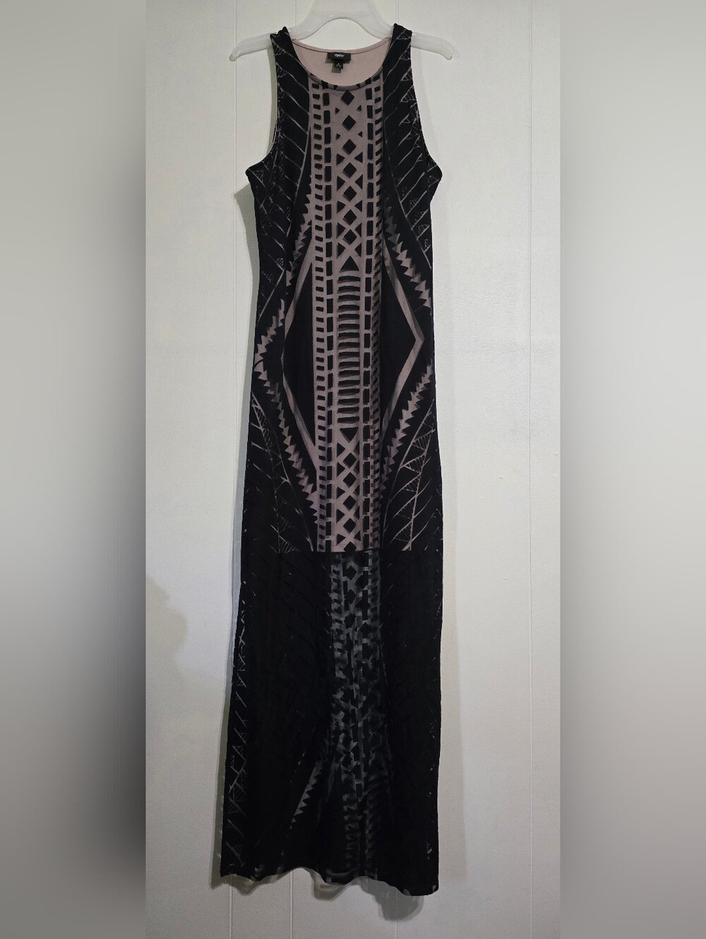 Sleeveless Black and Taupe Geometric Maxi Dress